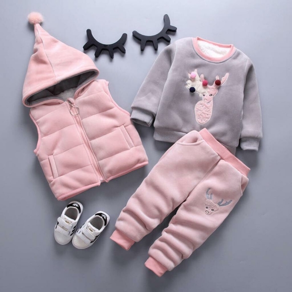 Kids 3 Pieces Set (Pullover, Hooded Vest, Pant ) - Picture 1 of 2